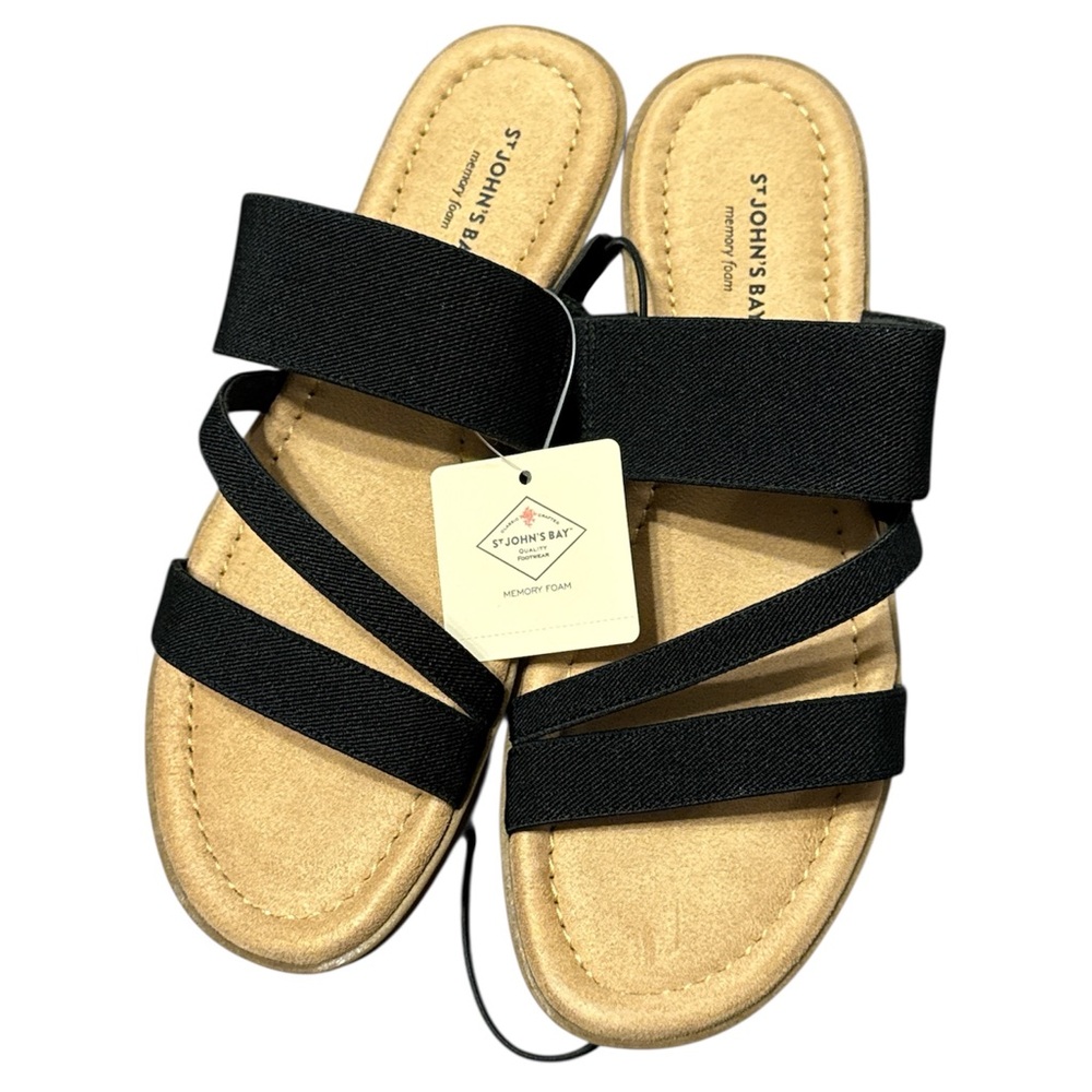 St. John's Bay Black and Tan Slide Sandals NWT